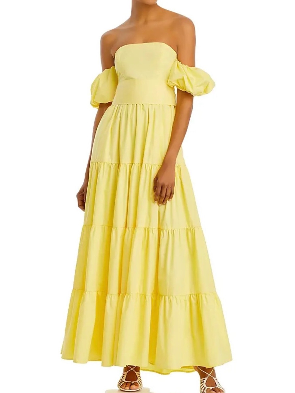 Aqua Lemon Yellow Off-Shoulder Tiered Maxi Dress